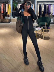 Skinny Wrap Solid Color Zipper Square-Neck Jumpsuits