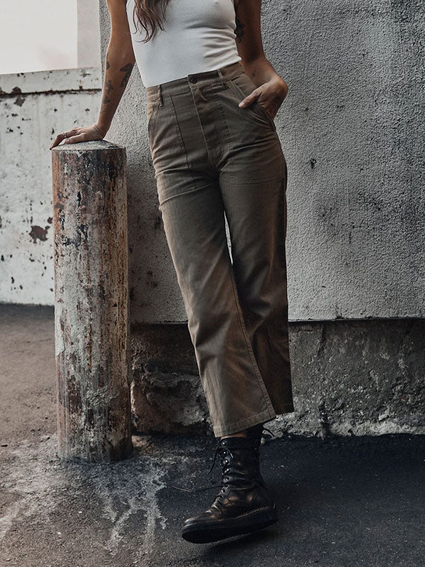 vintage twill breathable straight ladies pants