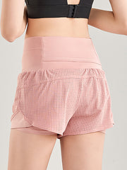 False Two Wrap Yoga Bottoms High-Waisted Pockets Solid Color Shorts