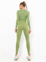 Seamless Knitting Long Sleeves Mdriff Baring Gym Suits