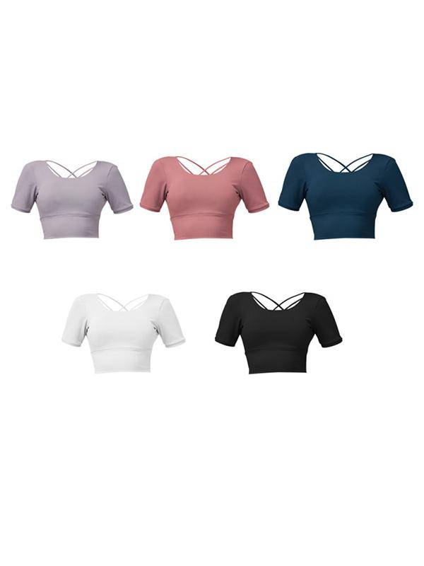 Wrap Solid  Cross Back Sports Tees