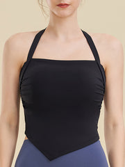 Skinny Wrap Backless Solid Color Halter-Neck Yoga Tops