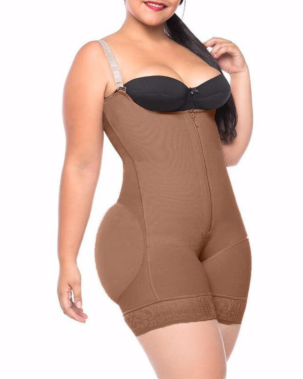 Women's Butt Lifting Open Bust Bodysuit Body Shaper With Zipper Shapewear Slimming Compression Faja With Straps