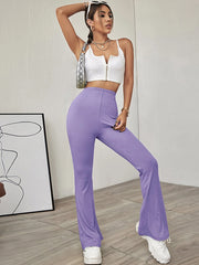 Flared Wrap High-Waisted Solid Color Flared Trousers