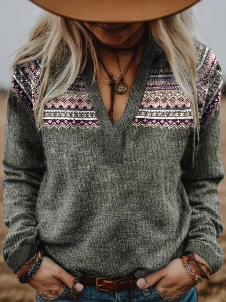 Women's Retro Western Print Sweater