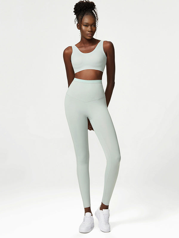 Wrap Solid Color Sports Bra&Leggings Suits