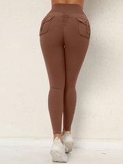 Skinny Wrap High-Waisted Pockets Solid Color Tights Leggings