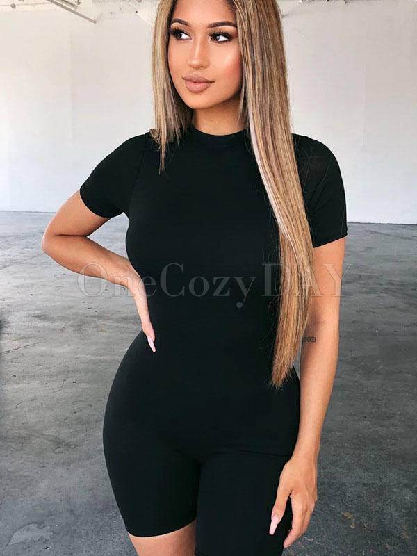 Sexy Wrap Solid Color Zipper Rompers