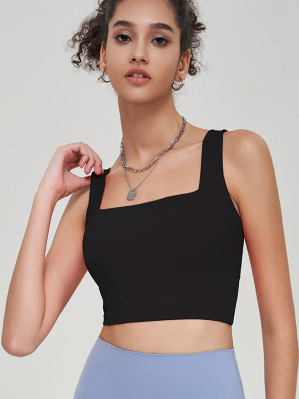 Wrap Hollow Solid Color Spaghetti-Neck Sports Bra