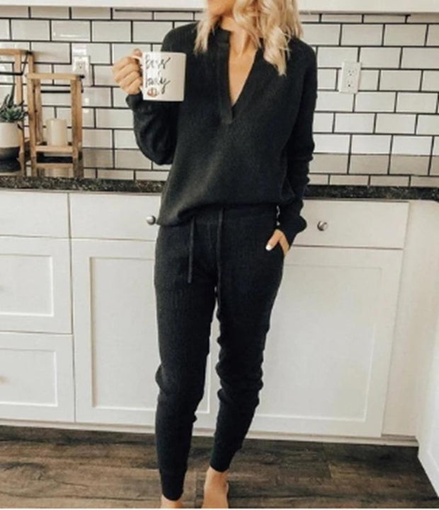 Elegant V-Neck Top+Pants Suits