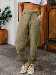 Minimalist solid colour cotton and linen comfort women's pants