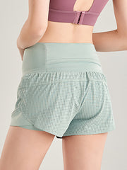 False Two Wrap Yoga Bottoms High-Waisted Pockets Solid Color Shorts