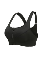 Adjustable Wrap Hollow Solid Color Zipper Spaghetti-Neck Sports Bra