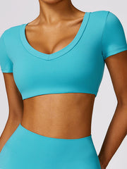 Long Sleeves Wrap Solid Color V-Neck Yoga Tops