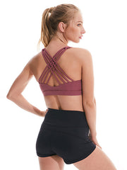 Back Cross Wrap Hollow Solid Color Spaghetti-Neck Sports Bra