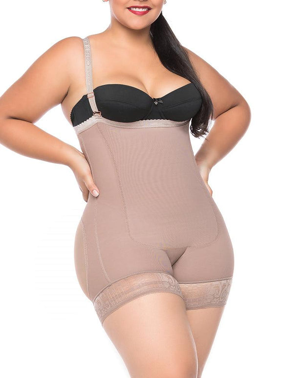 Removable Straps One-Piece Short Body Shaper For Women Tummy Control Waist Trainer Mid-Back Bodysuit