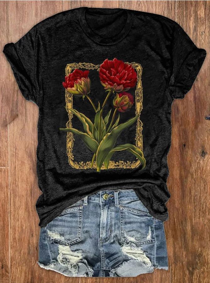 Women's Vintage Poppy Print Crewneck T-Shirt