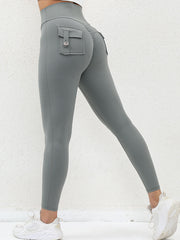 Skinny Wrap High-Waisted Pockets Solid Color Tights Leggings