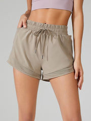 False Two Bandage Drawstring Pockets Sports Shorts