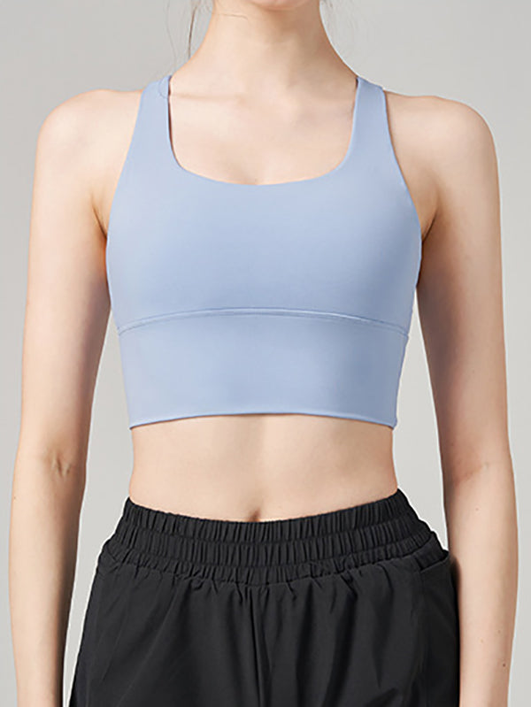 Skinny Wrap Yoga Tops Back Cross Hollow Solid Color Spaghetti-Neck Bra