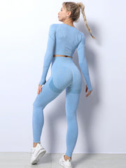 Solid Color Long-Sleeved Seamless Knitted Yoga Suits