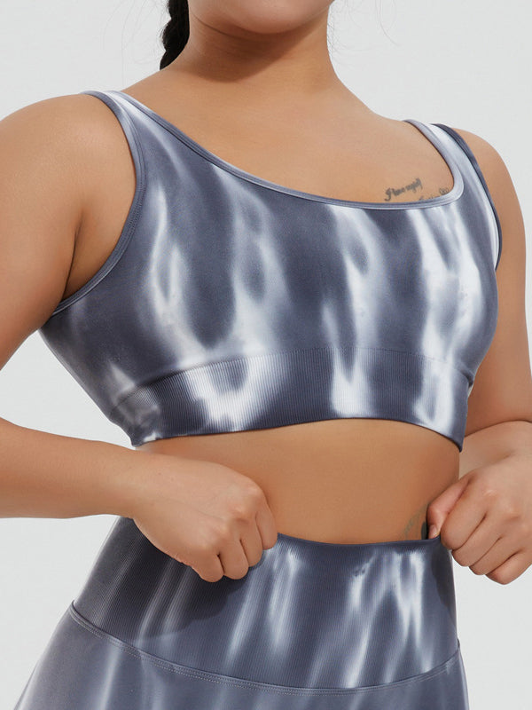 Wrap Printed Tie-Dyed Spaghetti-Neck Sports Bra