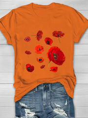 Summer Casual Loose Round Neck Flower Print Women's T-shirt