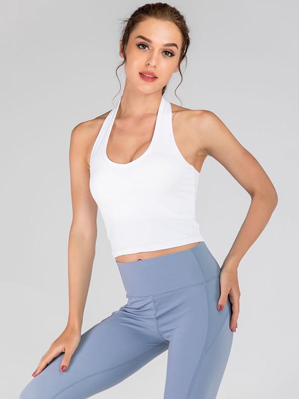 Solid Color Wrap Halter Neck Sports Bra