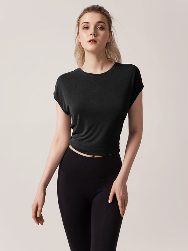 Short Sleeve Loose Round-Neck Backless Casual T-Shirt Top