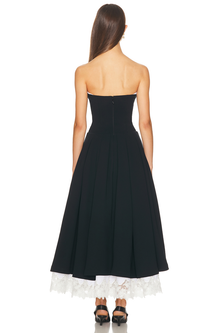 Sexy V-neck Tube Top Cinched Waist Stitching Contrasting-Color Dress