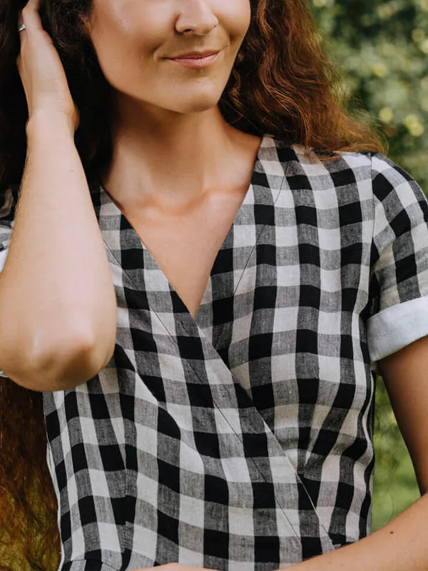 V-Neck Plaid Dress