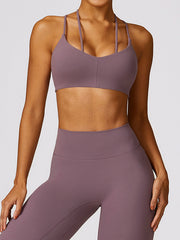 Wrap Hollow Solid Color Spaghetti-Neck Sports Bra