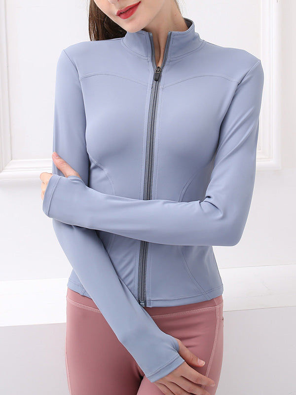 Solid Color Long Sleeve Zipper Yoga Outerwear