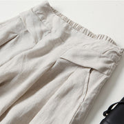 Cotton linen loose semi-elastic cropped pants