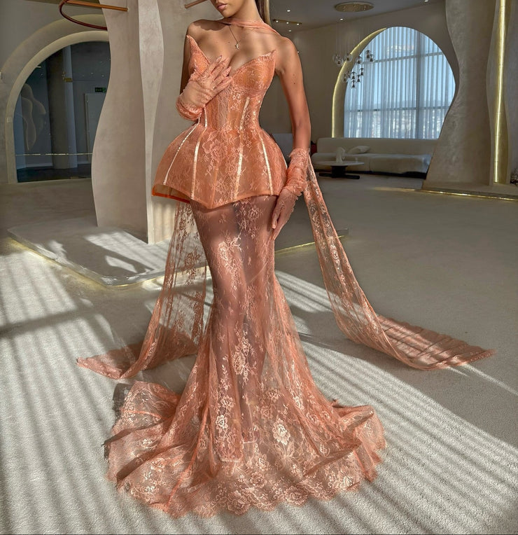 Sexy Lace Sleeveless Tube Top Stitching Deep V Dress