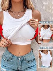 Round Neck Built-in Bra Ribbed Tank Top