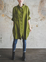 Retro Solid Color Long Shirt