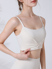 Wrap Backless Hollow Knot Solid Color Split-Joint Sports Bra