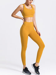 Solid Wrap Sleeveless Yoga Suits