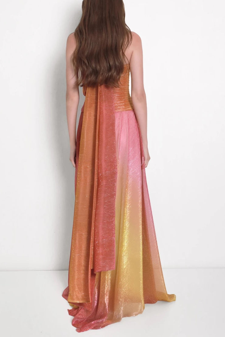 Sexy Halter Wrapped Chest Ribbon Gradient Color Dress