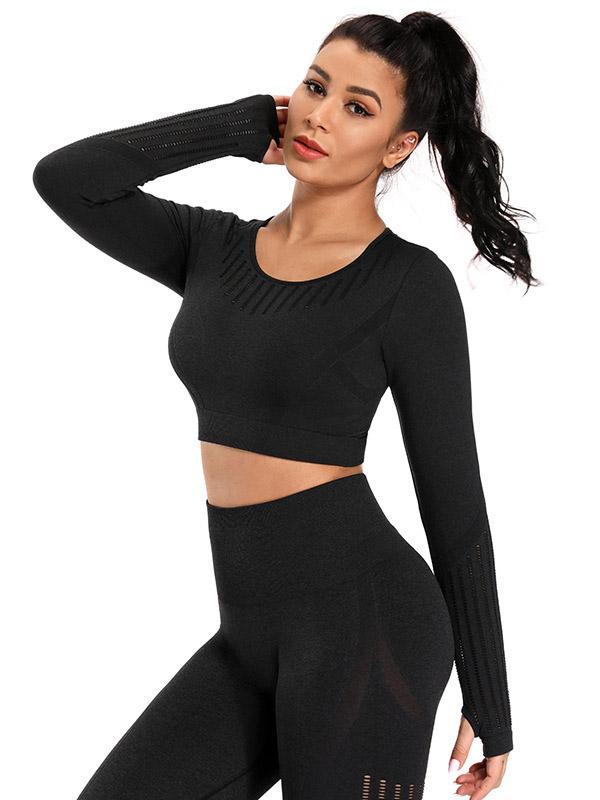 Solid Color Breathable Long Sleeves Yoga Suits