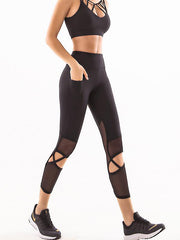 Solid Hollow Wrap Breathable Yoga Leggings