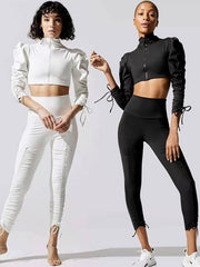 Solid Color Drawstring Jackets&Leggings Suits