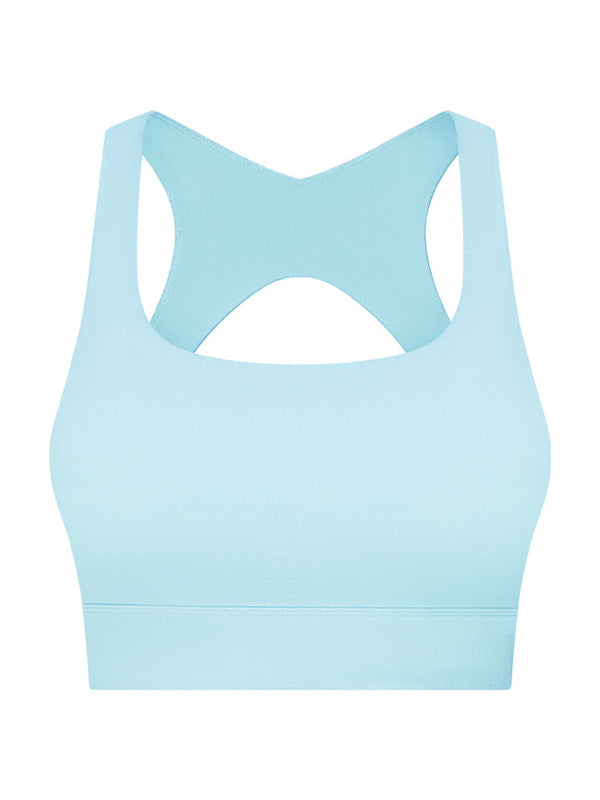 Skinny Wrap Yoga Tops Hollow Solid Color Sports Bra Spaghetti-Neck Bra