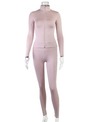 Solid Color Zip Stand Collar Yoga Suits