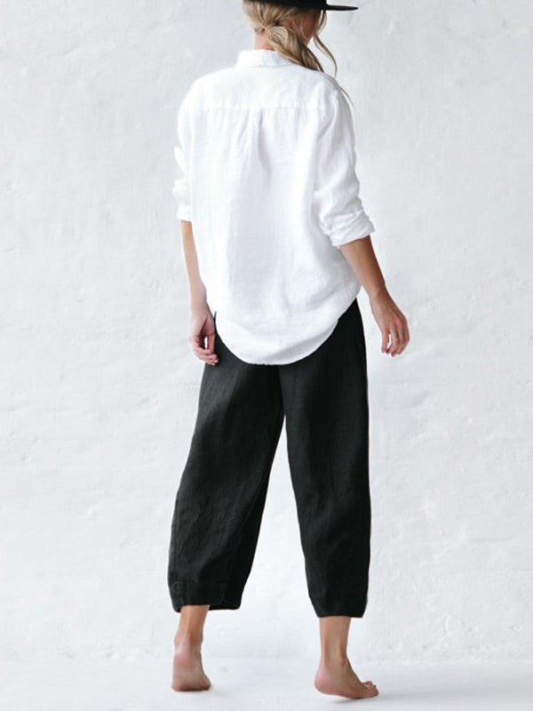 Simple Solid Color Wide Leg Women's Cotton Pants