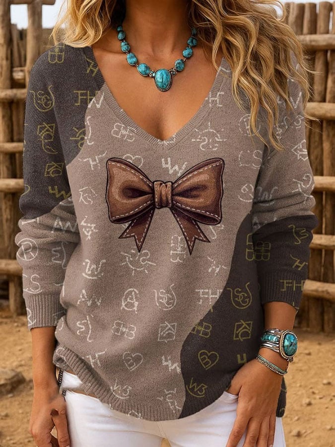 Women's Western Vintage Print Long Sleeve Top