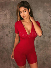 Sexy Wrap Solid Color Zipper Rompers