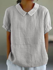 Solid Color Cotton And Linen Top