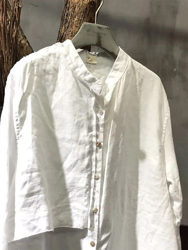 Solid Color Cotton And Linen Shirt